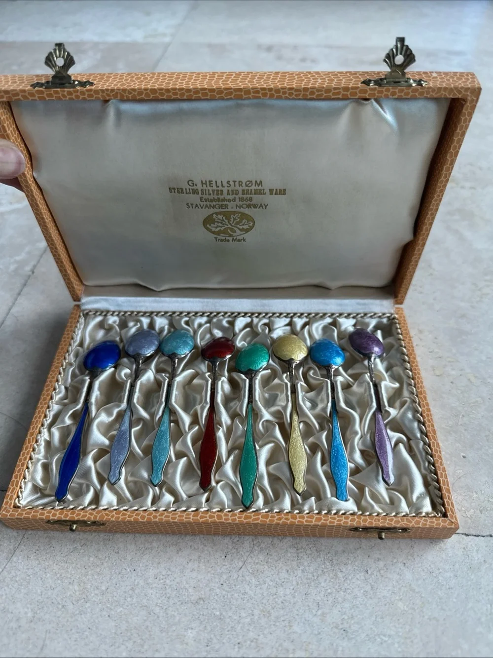 Rare G. Hellström Sterling Silver Enamel Demitasse Spoon Set - Multicolor